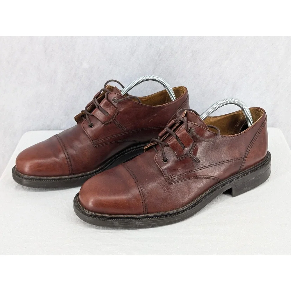 Bacco Bucci Mondial Mens Brown Leather Cap Toe Derby Oxford Shoes Italy Sz 9.5
